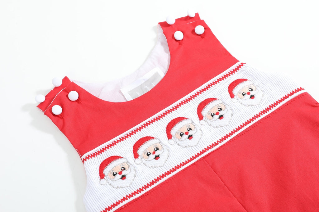Red Santa Smocked Overalls - Lil Cactus