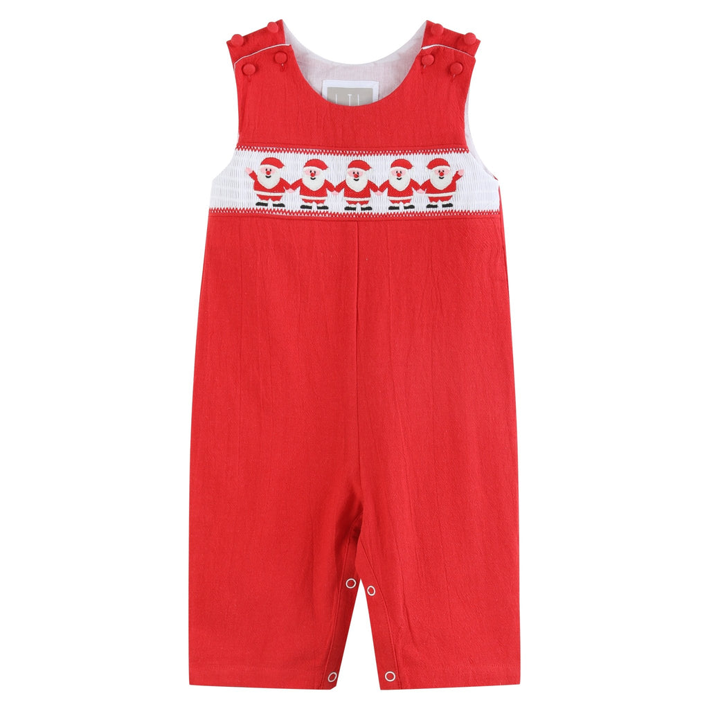 Red Santa Smocked Overalls - Lil Cactus