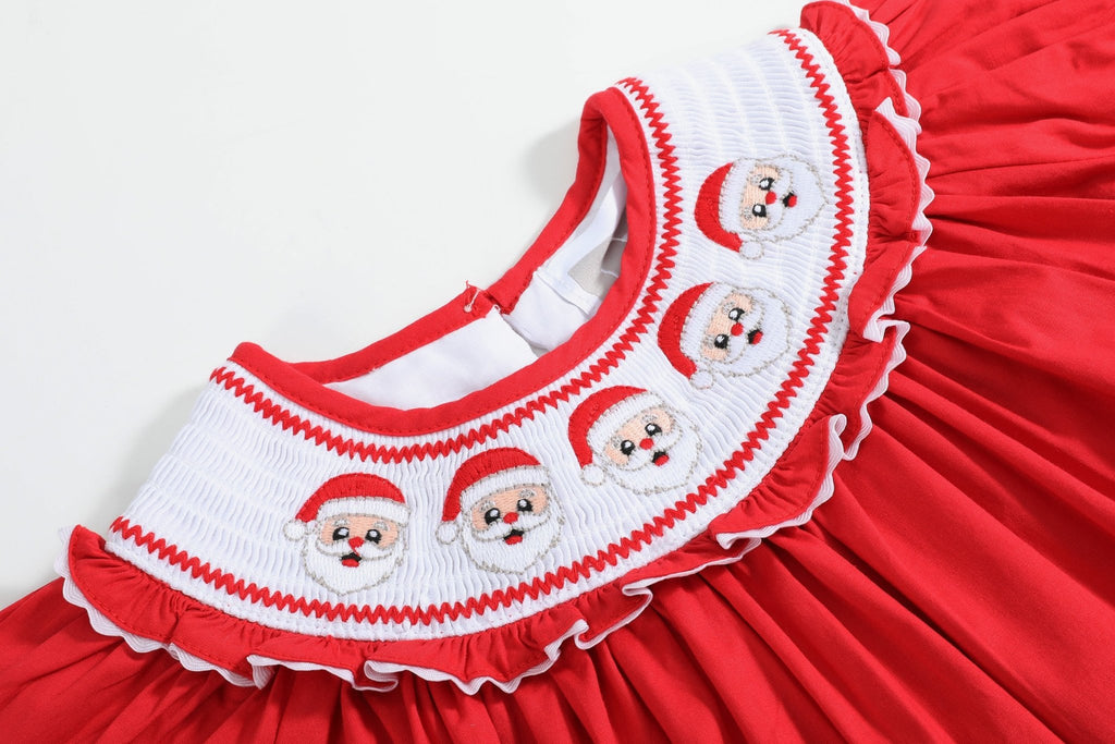 Red Santa Smocked Ruffle Bishop Dress - Lil Cactus