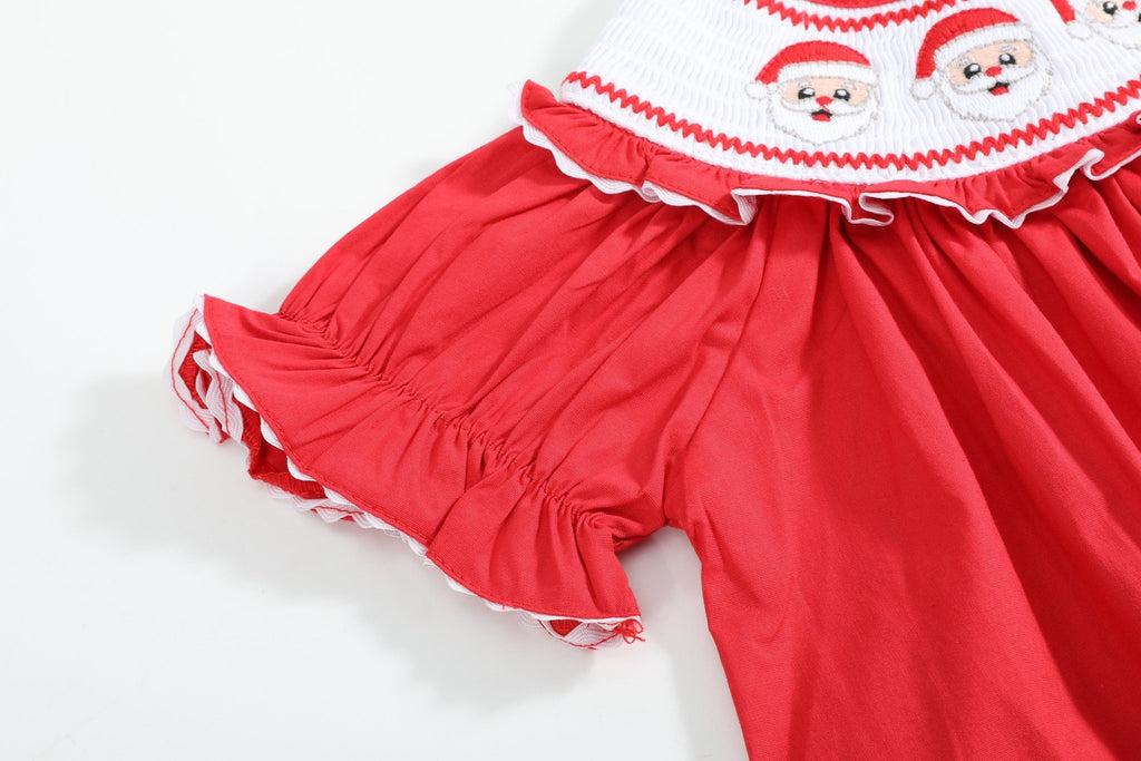 Red Santa Smocked Ruffle Bishop Dress - Lil Cactus