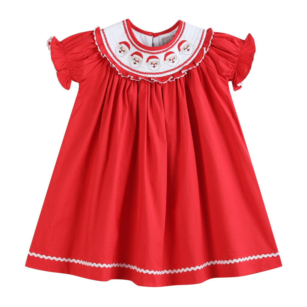 Red Santa Smocked Ruffle Bishop Dress - Lil Cactus