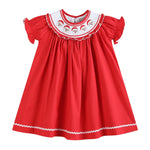 Red Santa Smocked Ruffle Bishop Dress - Lil Cactus