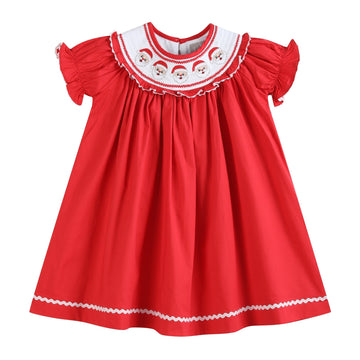 Red Santa Smocked Ruffle Bishop Dress - Lil Cactus