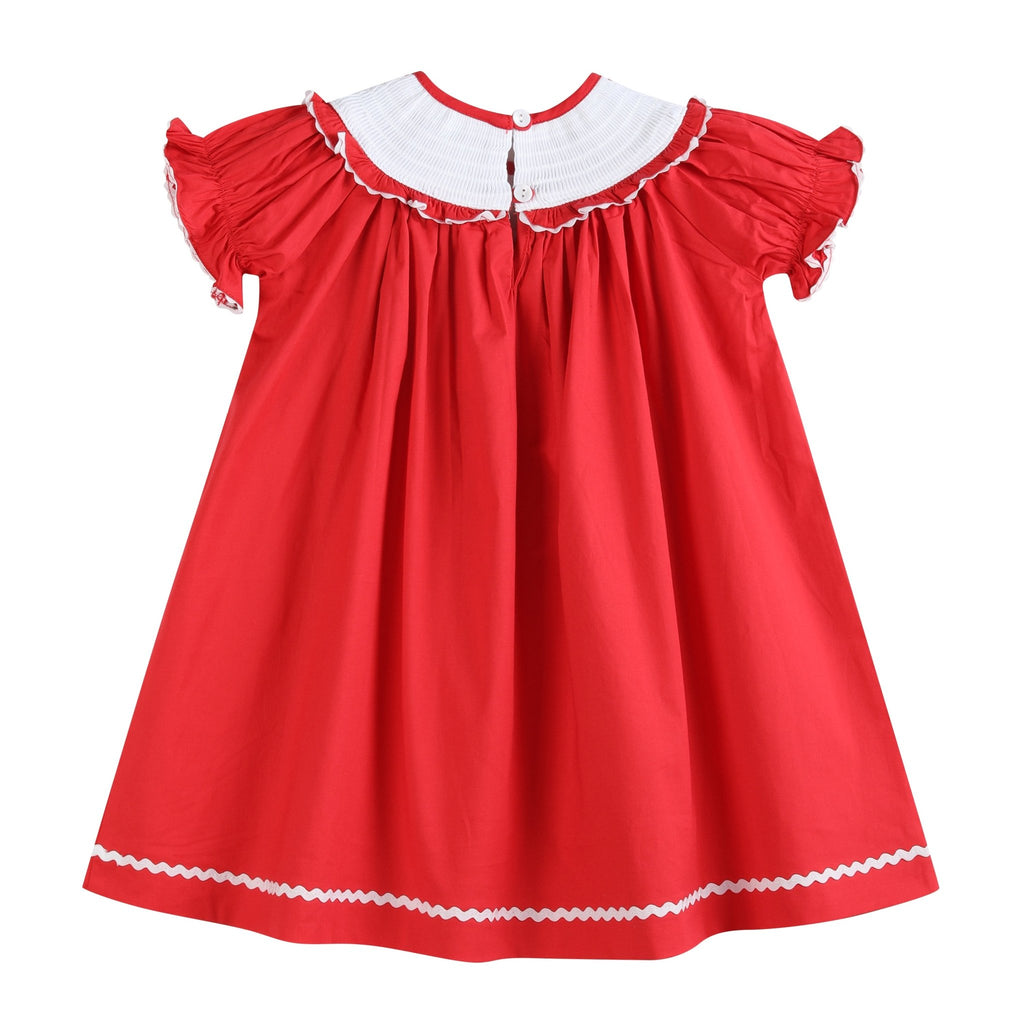 Red Santa Smocked Ruffle Bishop Dress - Lil Cactus