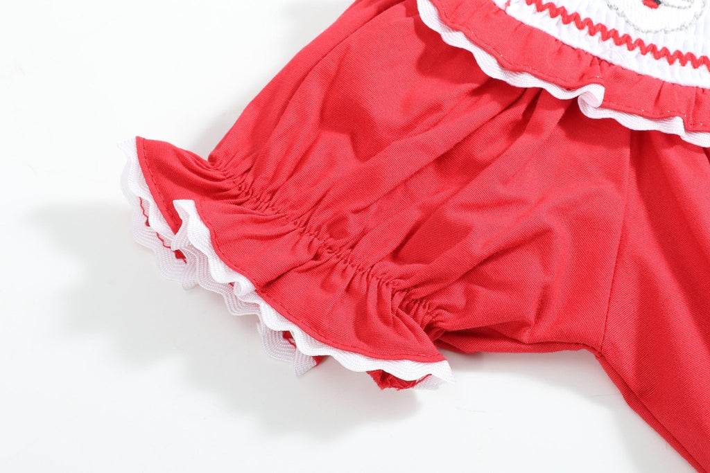 Red Santa Smocked Ruffle Romper - Lil Cactus