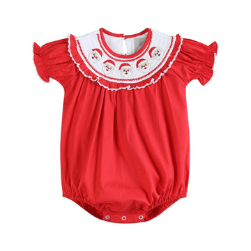 Red Santa Smocked Ruffle Romper - Lil Cactus