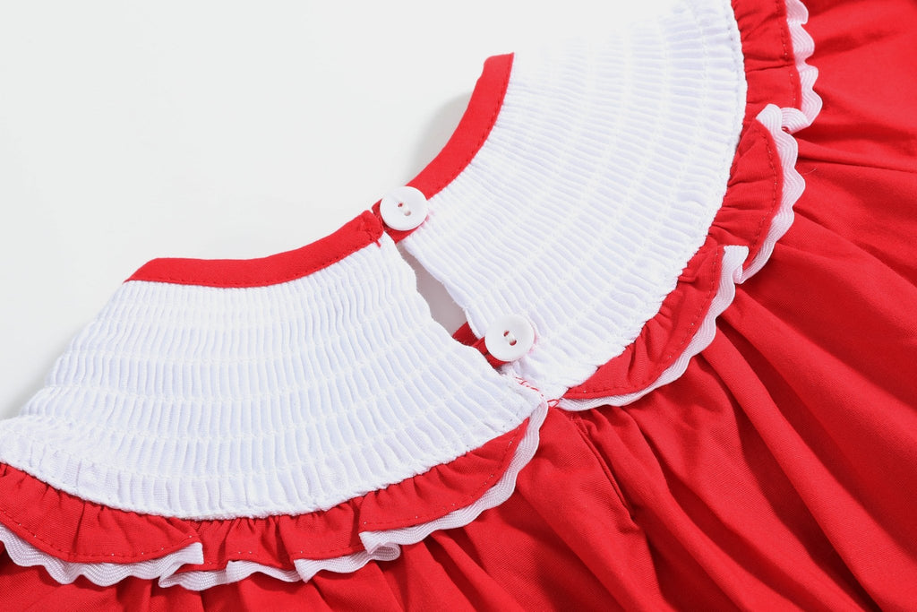 Red Santa Smocked Ruffle Romper - Lil Cactus