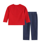Red Santa Smocked Shirt and Navy Pants Set - Lil Cactus