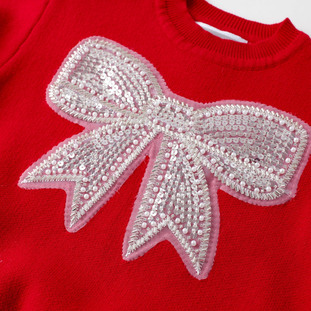 Red Sweater with Glitter Bow - Lil Cactus
