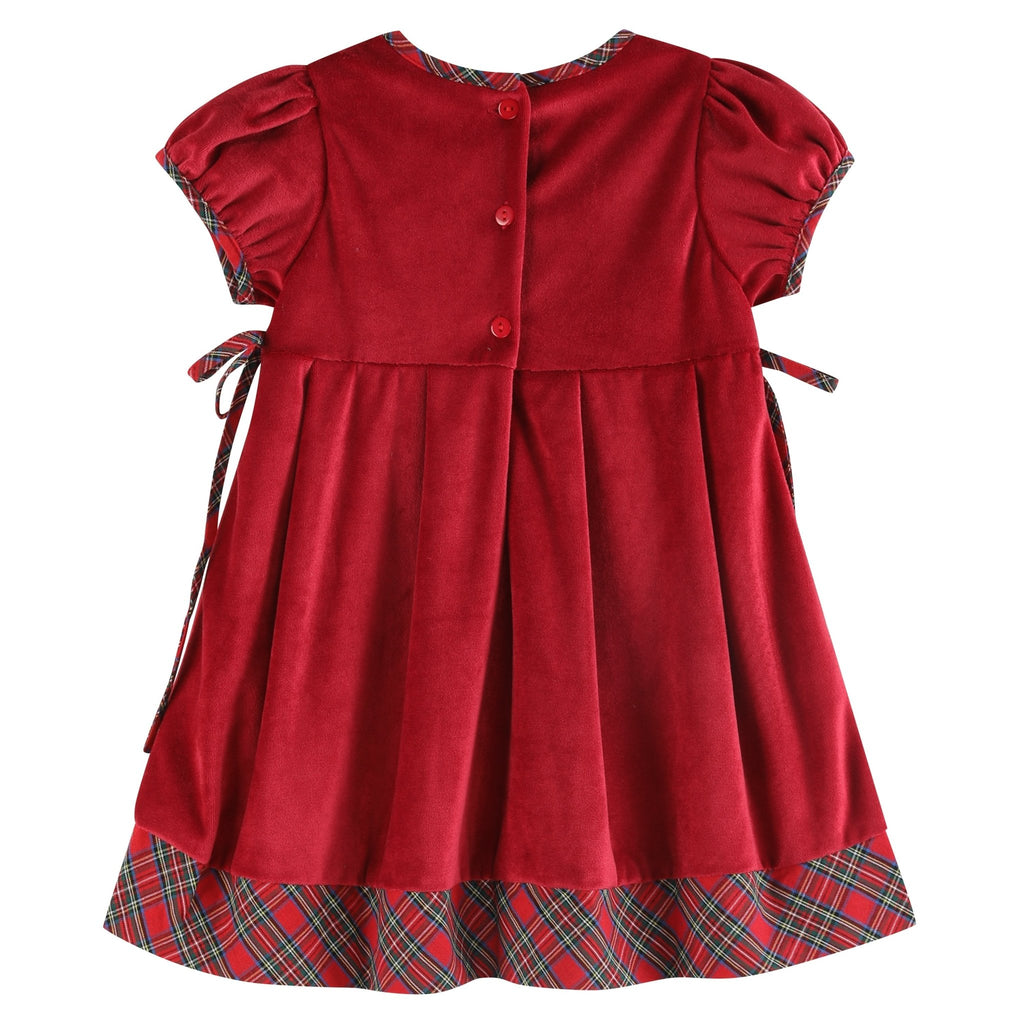 Red Velour and Christmas Plaid Bow Dress - Lil Cactus