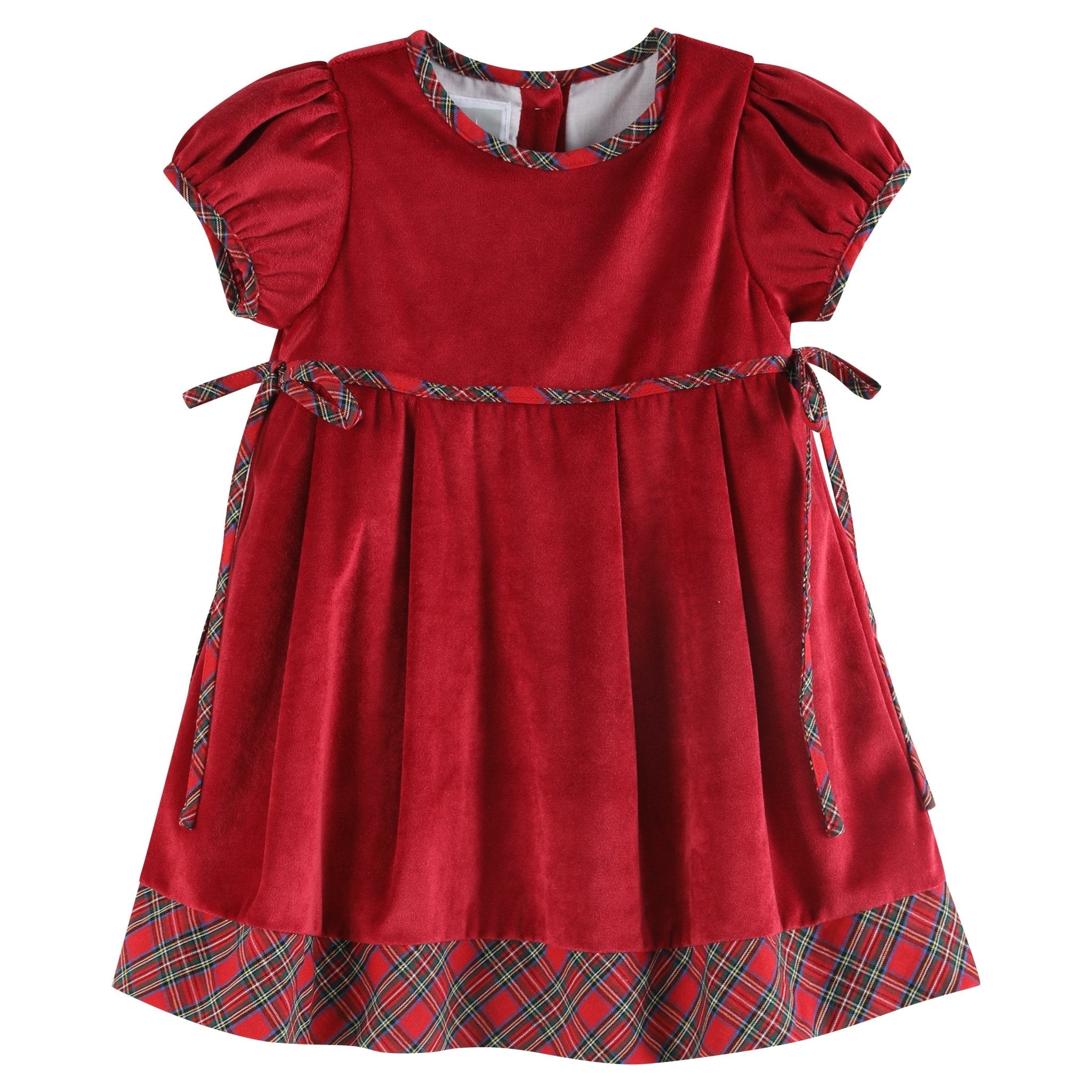 Red Velvet and Christmas Plaid Bow Dress, 4T Red Velvet and Christmas Plaid Bow Dress, 4T