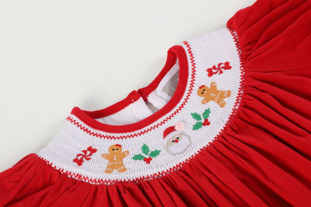 Red Velour Christmas Smocked Bishop Dress - Lil Cactus