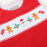 Red Velour Christmas Smocked Overalls - Lil Cactus