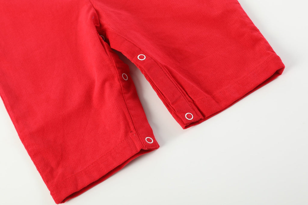 Red Velour Christmas Smocked Overalls - Lil Cactus