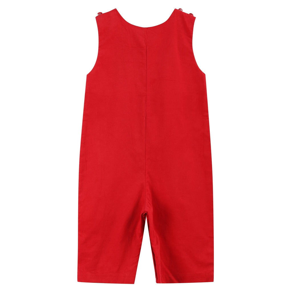 Red Velour Christmas Smocked Overalls - Lil Cactus