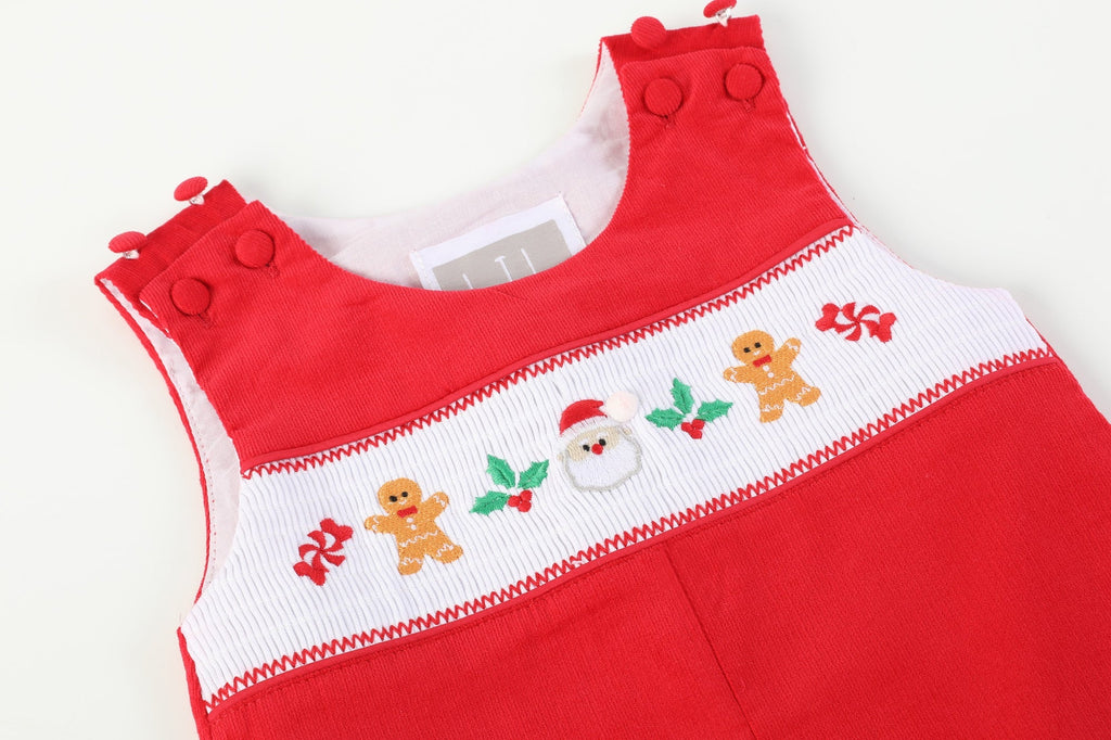Red Velour Christmas Smocked Overalls - Lil Cactus