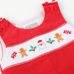 Red Velour Christmas Smocked Overalls - Lil Cactus