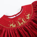 Red Velour Nativity Smocked Dress - Lil Cactus