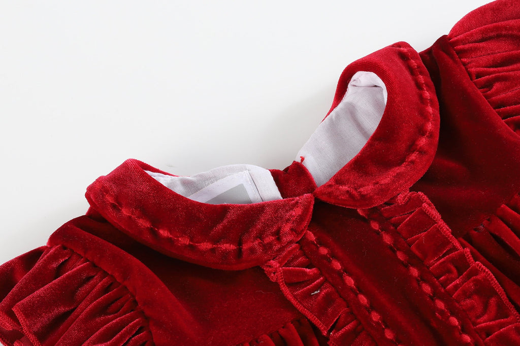 Red Velour Ruffle Dress - Lil Cactus