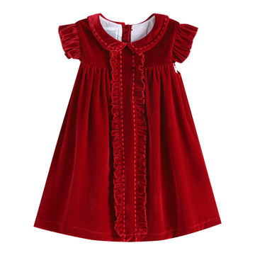 Red Velour Ruffle Dress - Lil Cactus