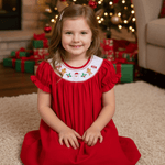 Red Velvet Christmas Smocked Bishop Dress - Lil Cactus