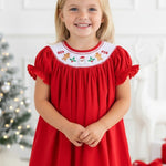 Red Velvet Christmas Smocked Bishop Dress - Lil Cactus