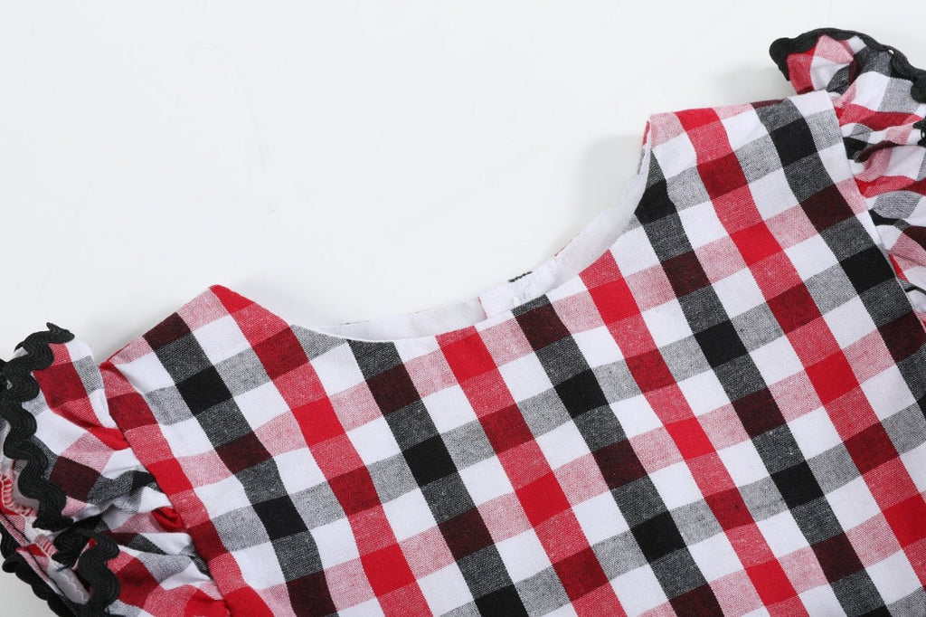 Red White and Blue Gingham Ruffle Bow Romper - Lil Cactus