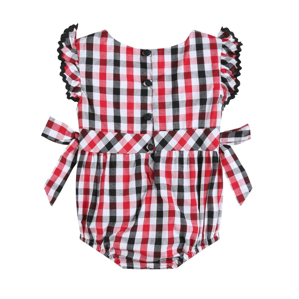 Red White and Blue Gingham Ruffle Bow Romper - Lil Cactus