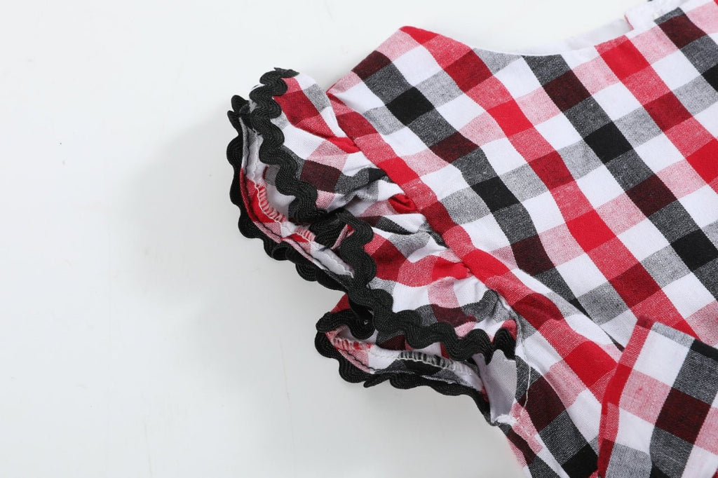 Red White and Blue Gingham Ruffle Bow Romper - Lil Cactus