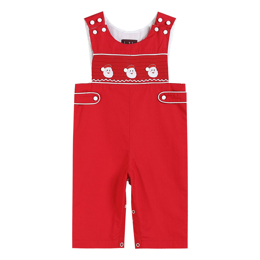 Red & White Santa Smocked Overalls - Lil Cactus