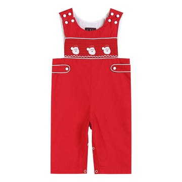 Red & White Santa Smocked Overalls - Lil Cactus
