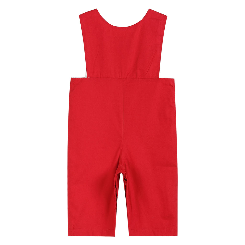 Red & White Santa Smocked Overalls - Lil Cactus
