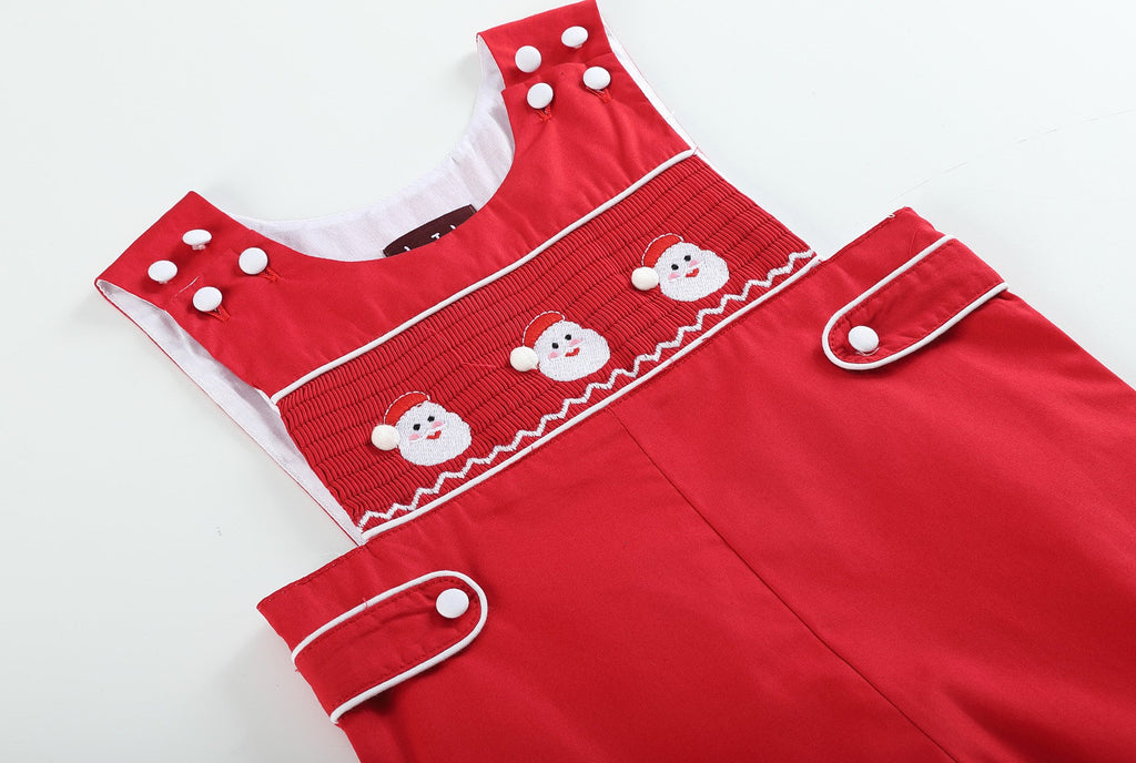 Red & White Santa Smocked Overalls - Lil Cactus