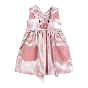 Rose Gingham Little Piggy Sleeveless A - Line Dress - Lil Cactus