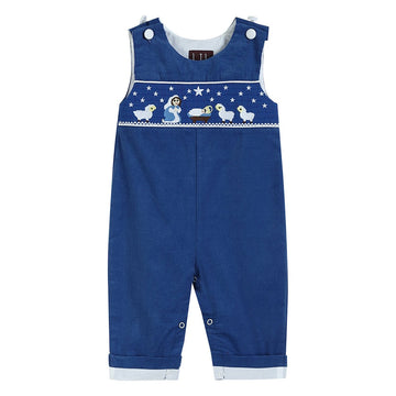 Royal Blue Corduroy Nativity Smocked Overalls - Lil Cactus