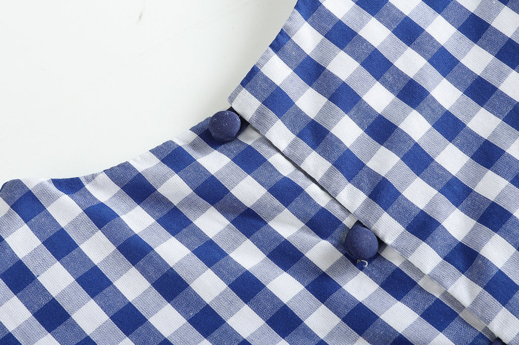 Royal Blue Gingham A - Line Dress - Lil Cactus