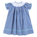 Royal Blue Gingham School Smocked Bishop Dress - Lil Cactus