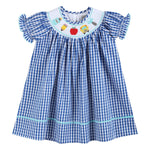 Royal Blue Gingham School Smocked Bishop Dress - Lil Cactus
