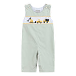 Sage Green Construction Smocked Overalls - Lil Cactus