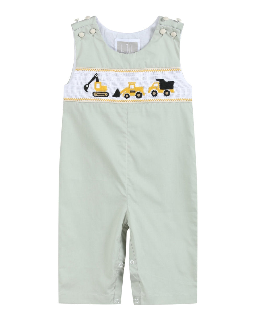 Sage Green Construction Smocked Overalls - Lil Cactus