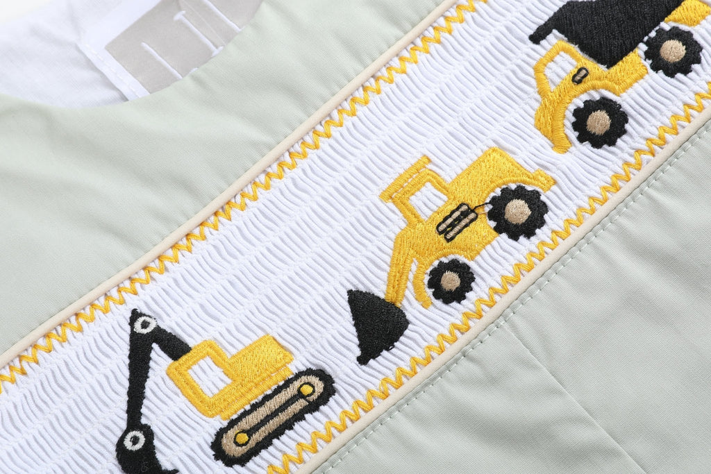 Sage Green Construction Smocked Overalls - Lil Cactus