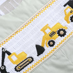 Sage Green Construction Smocked Overalls - Lil Cactus