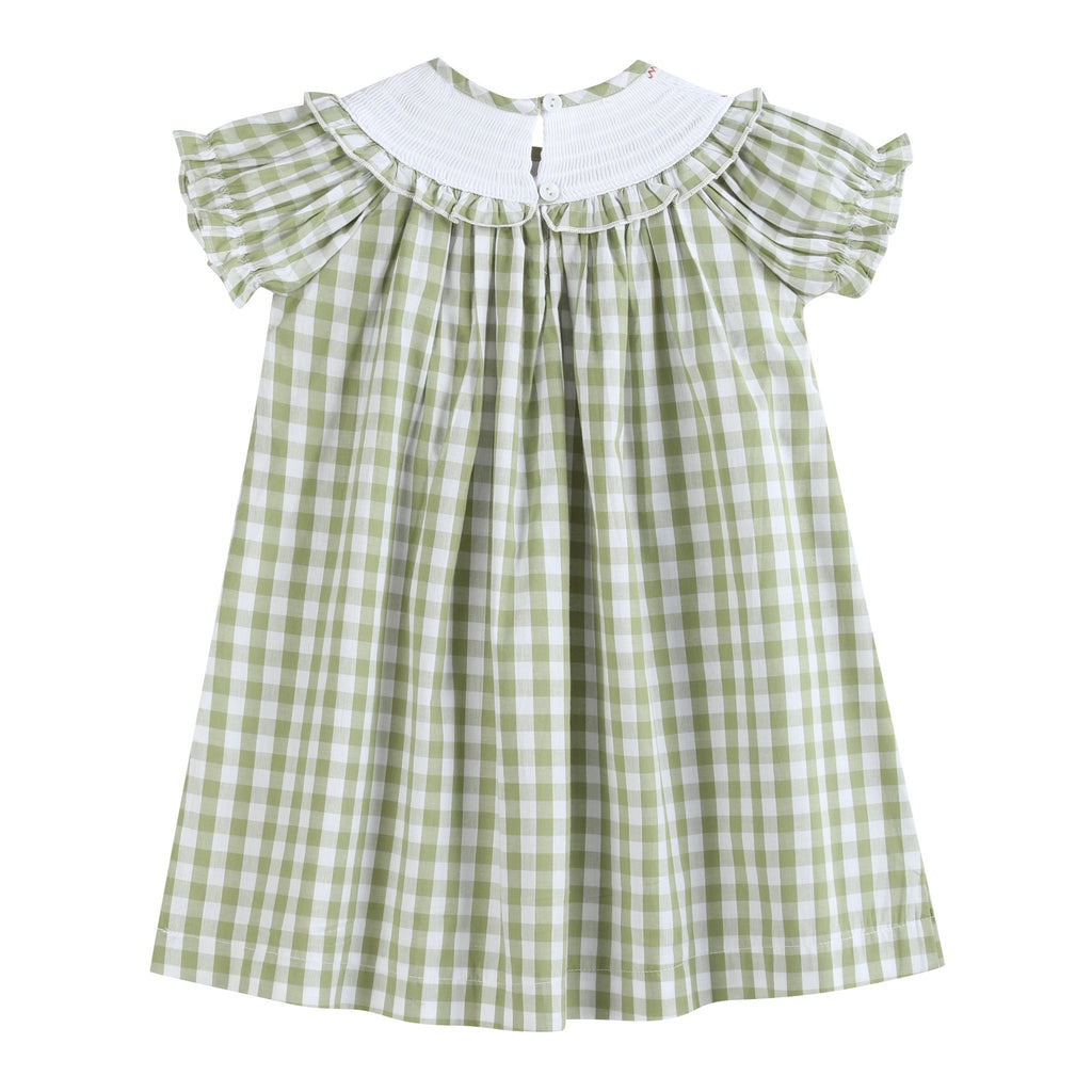 Sage Green Gingham Pumpkin Smocked Bishop Dress - Lil Cactus