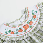 Sage Green Gingham Pumpkin Smocked Bishop Dress - Lil Cactus