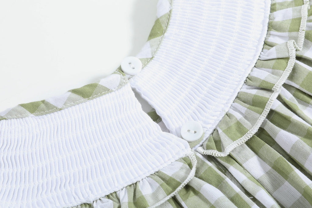 Sage Green Gingham Pumpkin Smocked Bishop Dress - Lil Cactus