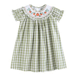 Sage Green Gingham Pumpkin Smocked Bishop Dress - Lil Cactus