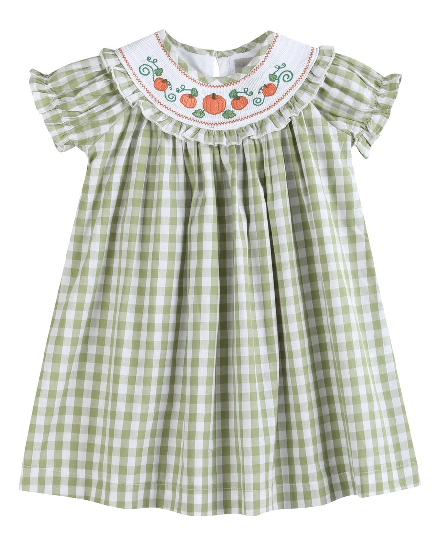Sage Green Gingham Pumpkin Smocked Bishop Dress - Lil Cactus