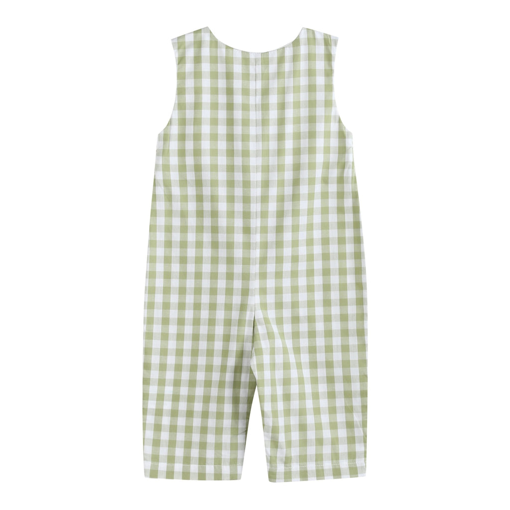 Sage Green Gingham Pumpkin Smocked Overalls - Lil Cactus