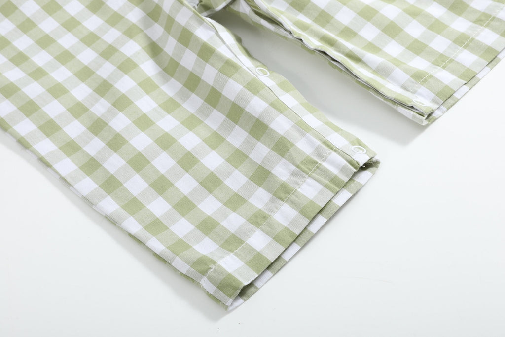 Sage Green Gingham Pumpkin Smocked Overalls - Lil Cactus