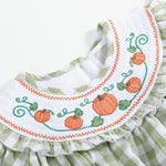 Sage Green Gingham Pumpkin Smocked Romper - Lil Cactus